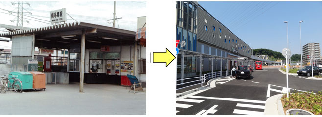 JR南武線 南多摩駅付近 左、沿線の再開発前　右、沿線の再開発後