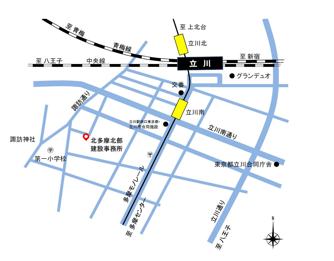 地図　北多摩北部建設事務所の案内図