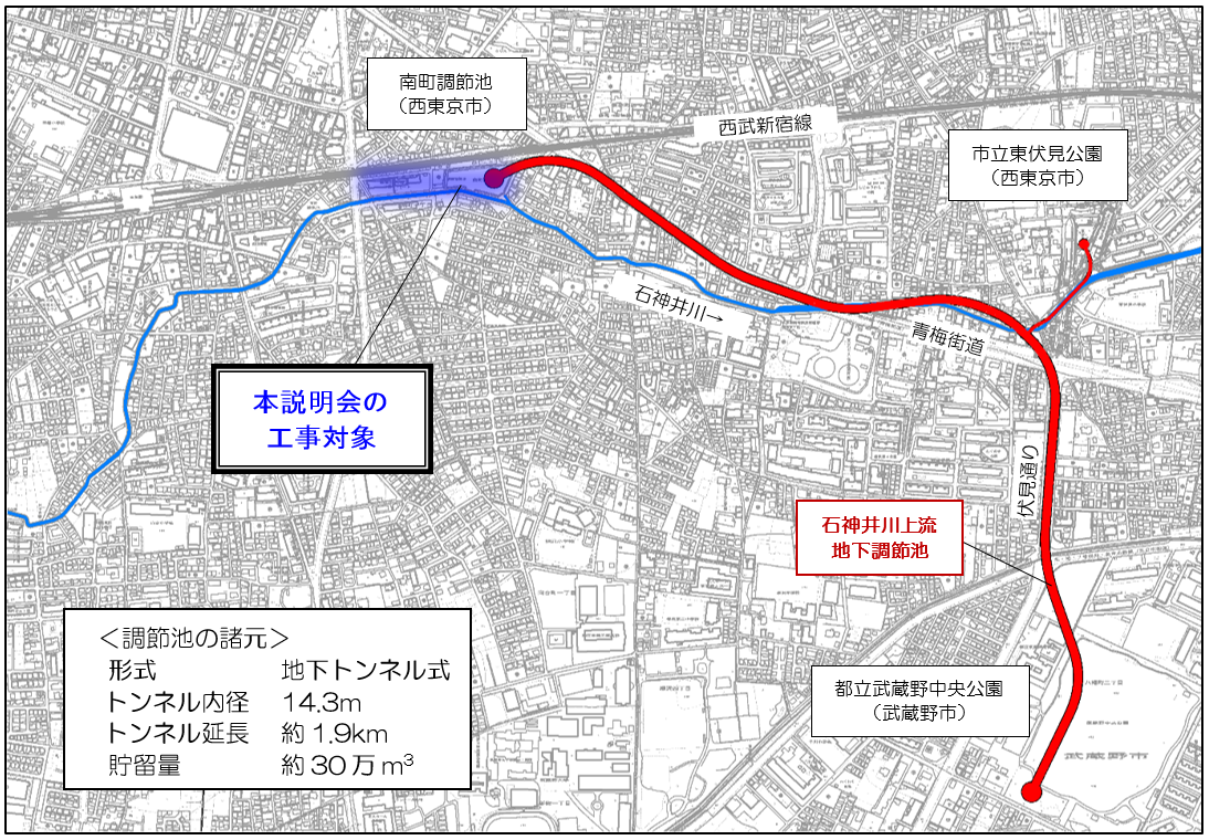 石神井川上流地下調節池の平面図